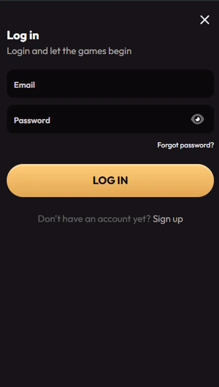 Mad Casino login screen